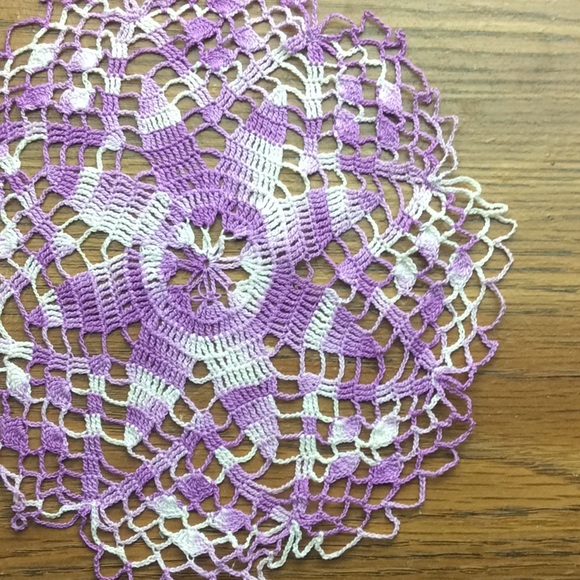 Purple & White 8 Point Star Vintage Crocheted Doily 8” Round - Picture 3 of 5